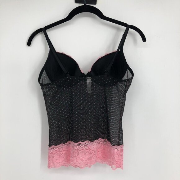 Donna L'oren Gold Label Black Pink Polka Lace Babydoll Cami Lingerie Bra Top S - Picture 2 of 12